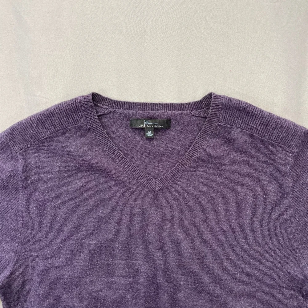 Marc Anthony Mens Purple Cotton Cashmere‎ Blend V-Neck Sweater Size M